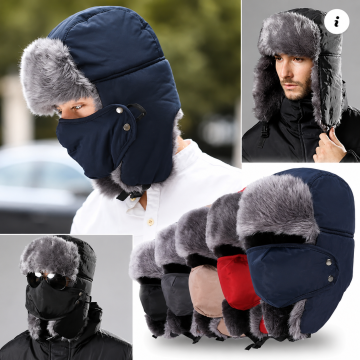 Мъжка зимна ушанка с водоустойчив термопамук и маска за лицето