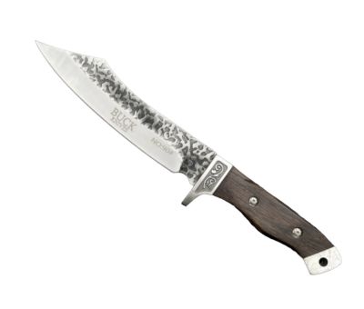 Компактен ловен нож BUCK ORIENT с дървена дръжка и кожена кания – 30 см