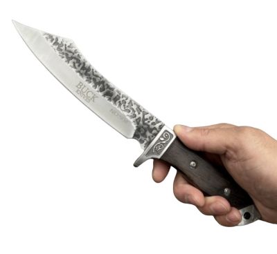 Компактен ловен нож BUCK ORIENT с дървена дръжка и кожена кания – 30 см