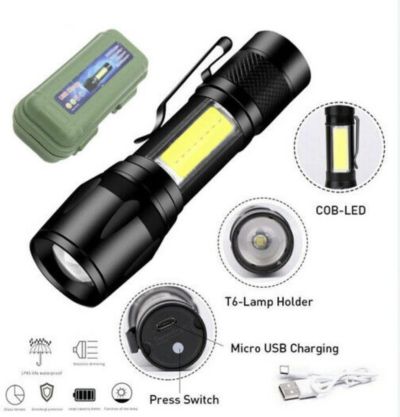 LED Фенер с USB Зареждане – Ярка Светлина, 3 Режима и Регулируем Фокус за Максимална Видимост