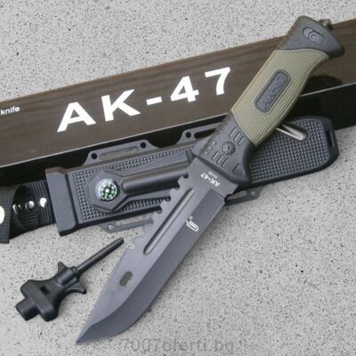 Тактически нож за оцеляване модел AK-47 ловен с компас и кремък Survivor