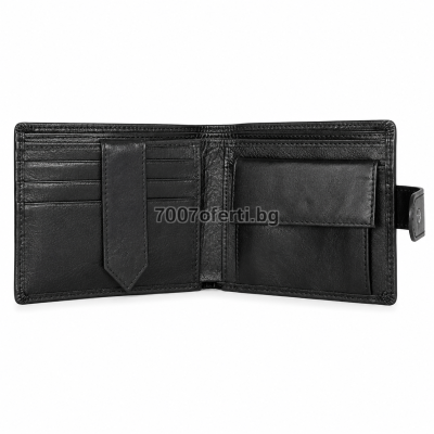 Мъжки портфейл с джоб за монети и документи, кожа (телешки бокс)